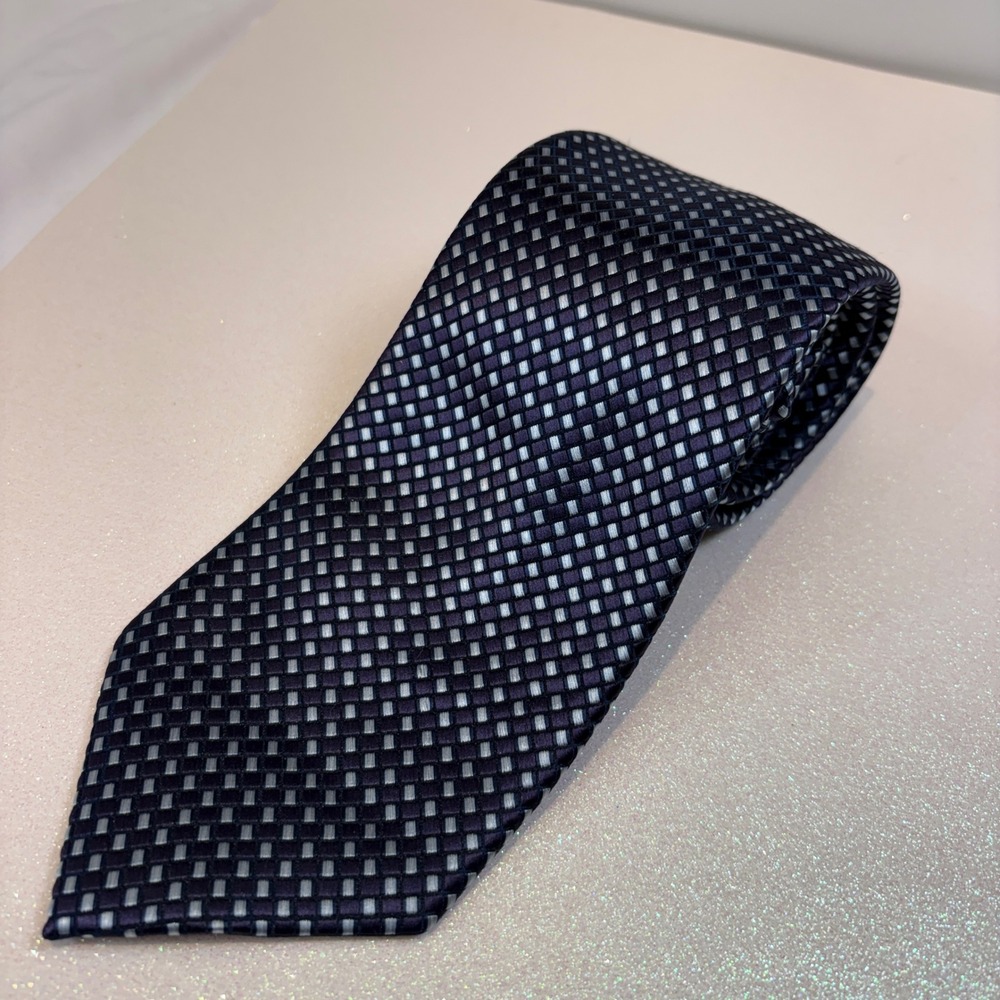 Michelsons of London Mens Navy Blue Purple‎ Geometric Square Pattern Tie #451
